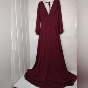 Inaix Women's  Wedding Deep Red Long Sleeve Dress Size (8)